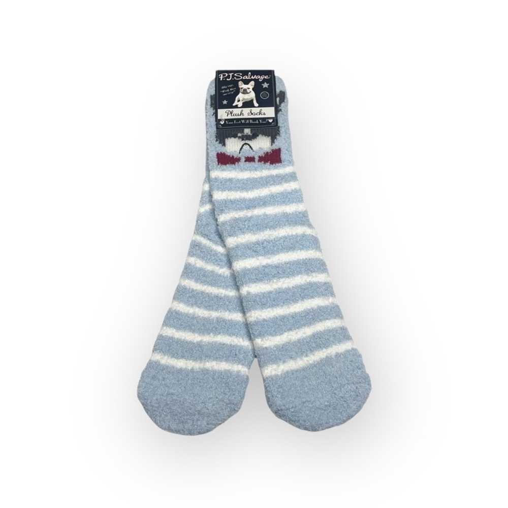 new PJ Salvage 𖠌 Frenchie Dog Plush Super Soft Butter Socks 𖠌 Blue Stripe 𖠌 - Picture 5 of 14